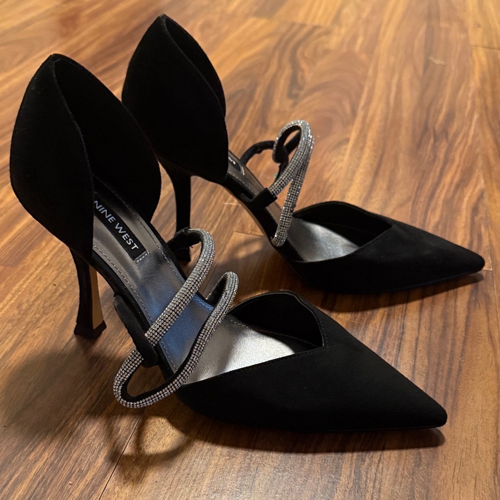 Nine West Black Heels with Silver Straps